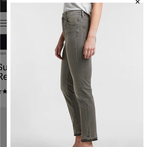 Express Super High Waisted Gray Raw Released Hem Slim Jeans